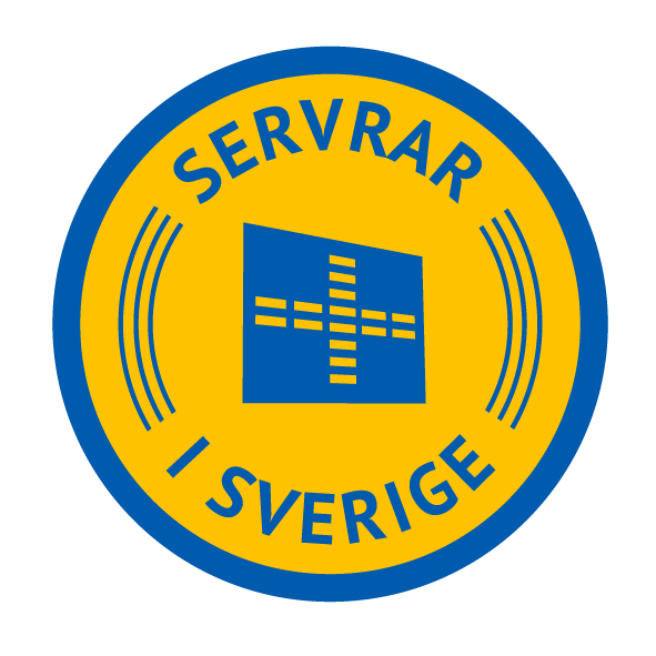 Stämpel med texten "Servrar i Sverige"